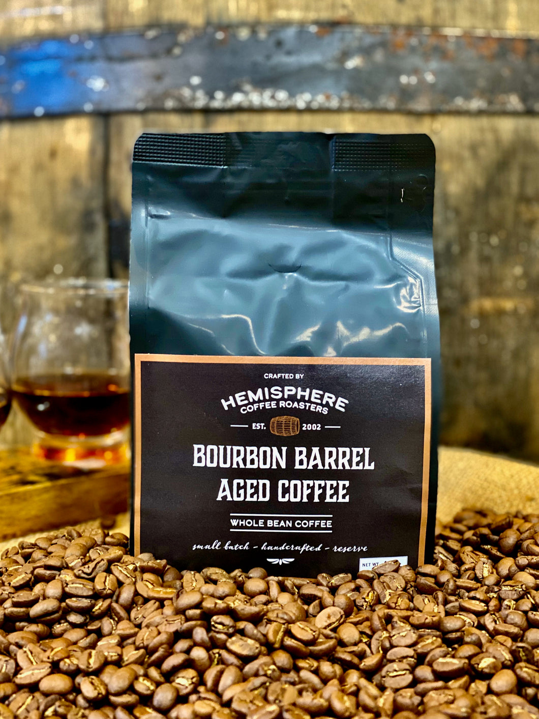 MEDIUM ROAST WHISKEY BARREL COFFEE Barrel Aged Coffee Beans